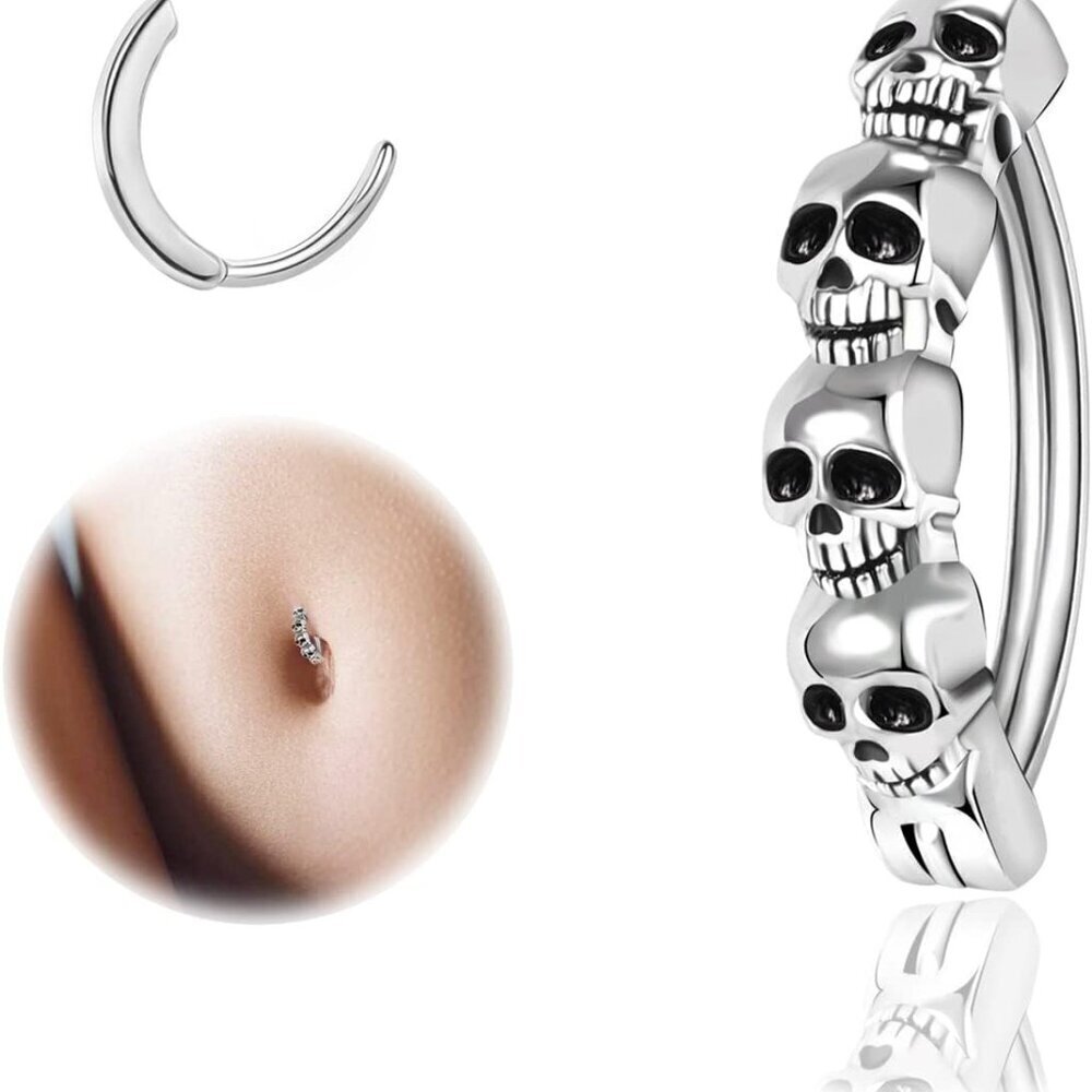 Sterling Silver Skull Clicker Belly Ring 14G Navel Body Jewelry for Women